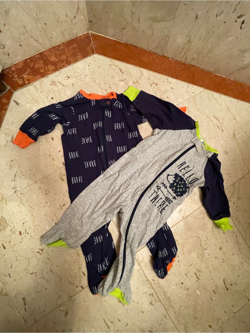 Gerber Navy/Orange & Gray/Lime Baby One-Piece Footies - 2 Pack